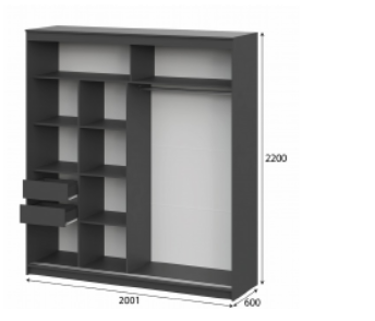 Шкаф-купе ШКП-3 2000 мм графит (СВ) в Советском - sovetskij.mebel-e96.ru