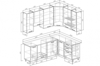 Угловой кухонный гарнитур Раунда 2200*1600 мм Sanvut в Советском - sovetskij.mebel-e96.ru