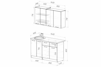 Кухонный гарнитур Асая Медиум 1400 мм (Герда) в Советском - sovetskij.mebel-e96.ru