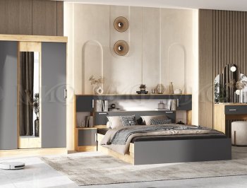 Спальный гарнитур Бася крафт/графит (Миф) в Советском - sovetskij.mebel-e96.ru
