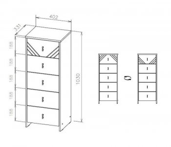 Комод (5 ящиков) Байкал Графит/Дуб золотой (СВ) в Советском - sovetskij.mebel-e96.ru