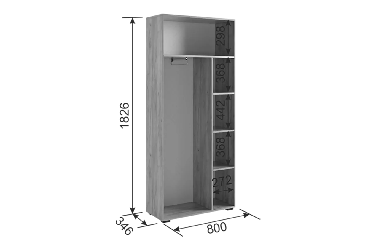 Шкаф 800 мм двухдверный Бери графит (Мебельсон) в Советском - sovetskij.mebel-e96.ru