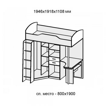 Кровать-чердак Бриз-1 дуб крафт/бетон (Диал) в Советском - sovetskij.mebel-e96.ru