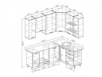 Угловой кухонный гарнитур Жемчуг 2200х1600 мм в Советском - sovetskij.mebel-e96.ru