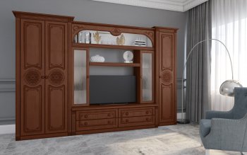 Стенка Джулия ЛДСП итальян.орех/МДФ Груша с патиной черной (Террикон) в Советском - sovetskij.mebel-e96.ru