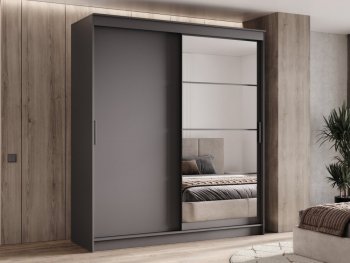 Шкаф-купе 2000 мм Гранд-1 ЛДСП/Зеркало, графит (Эра) в Советском - sovetskij.mebel-e96.ru