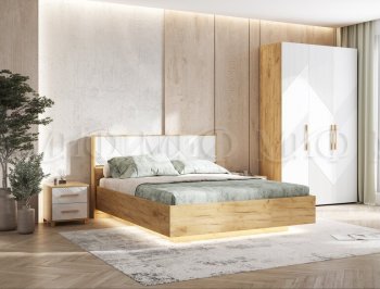 Кровать парящая с ПМ Ирис белый/дуб крафт (Миф) в Советском - sovetskij.mebel-e96.ru