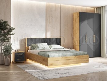 Кровать парящая с ПМ Ирис графит/дуб крафт (Миф) в Советском - sovetskij.mebel-e96.ru