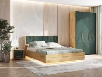 Кровать парящая с ПМ Ирис грин/дуб крафт (Миф) в Советском - sovetskij.mebel-e96.ru