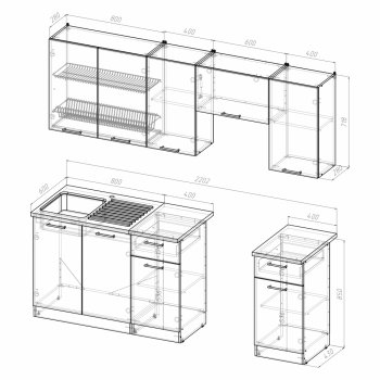 Кухонный гарнитур Кира компакт 2200 мм (Герда) в Советском - sovetskij.mebel-e96.ru