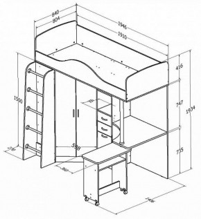 Кровать-чердак Теремок-1 Дуб молочный/Голубой в Советском - sovetskij.mebel-e96.ru