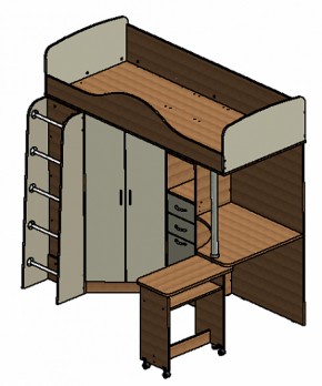 Кровать-чердак Теремок-1 Дуб молочный/Голубой в Советском - sovetskij.mebel-e96.ru