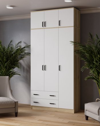 Шкаф Лагуна с антресолью делано/белый (Текс) в Советском - sovetskij.mebel-e96.ru
