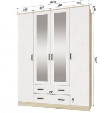 Шкаф 1600 мм Лагуна с антресолью делано/белый (Текс) в Советском - sovetskij.mebel-e96.ru