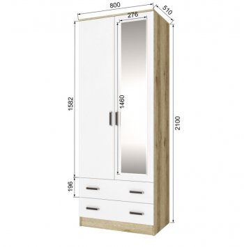 Шкаф 800 мм Лагуна с антресолью делано/белый (Текс) в Советском - sovetskij.mebel-e96.ru
