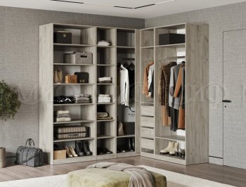 Гардеробная/шкаф 2200*1706 мм Ларго №3 дуб крафт серый/кашемир (Миф) в Советском - sovetskij.mebel-e96.ru