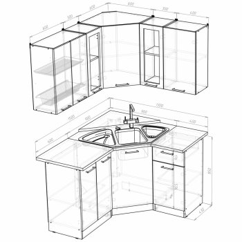 Кухонный гарнитур Лариса оптима 2 1500х1300 мм (Герда) в Советском - sovetskij.mebel-e96.ru