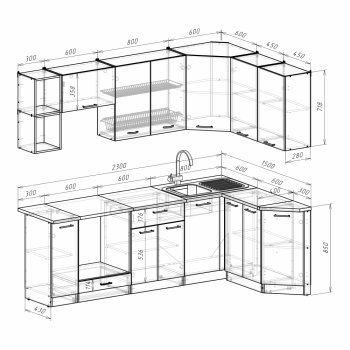 Кухонный гарнитур Лариса прайм 5 2300х1500 мм (Герда) в Советском - sovetskij.mebel-e96.ru