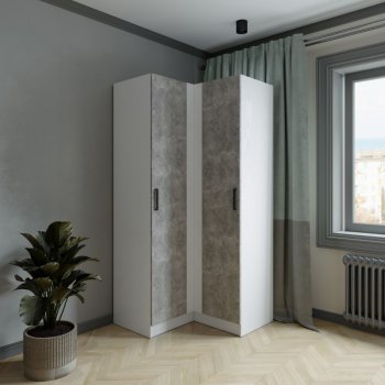 Шкаф угловой Ларс (угол прямой), Белый/Ателье светлое (Микон) в Советском - sovetskij.mebel-e96.ru