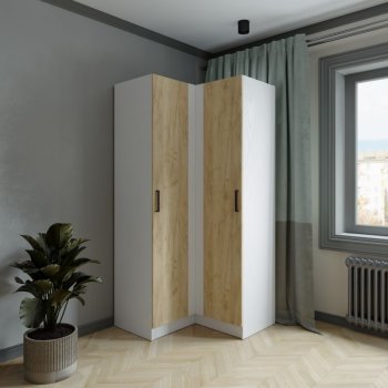 Шкаф угловой Ларс (угол прямой), Белый/Крафт золотой (Микон) в Советском - sovetskij.mebel-e96.ru