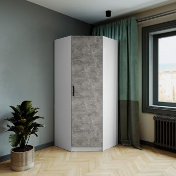 Шкаф угловой Ларс (угол скос), Белый/Ателье светлое (Микон) в Советском - sovetskij.mebel-e96.ru