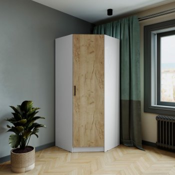 Шкаф угловой Ларс (угол скос), Белый/Крафт золотой (Микон) в Советском - sovetskij.mebel-e96.ru