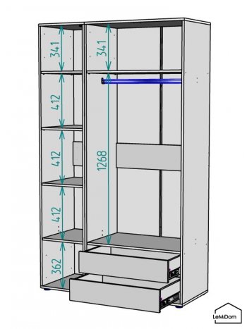 Шкаф Linnea MHR-3-2 2050х1200х510 (Белый-М 11.1.1) в Советском - sovetskij.mebel-e96.ru