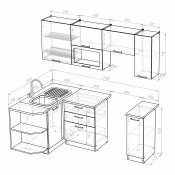 Кухонный гарнитур Лира прайм 1300х2100 мм (Герда) в Советском - sovetskij.mebel-e96.ru