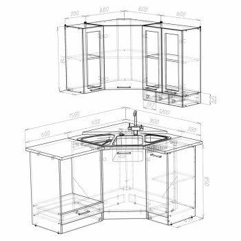 Кухонный гарнитур Лира литл 1500х1200 мм (Герда) в Советском - sovetskij.mebel-e96.ru