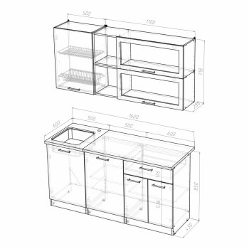 Кухонный гарнитур Лира стандарт 1600 мм (Герда) в Советском - sovetskij.mebel-e96.ru