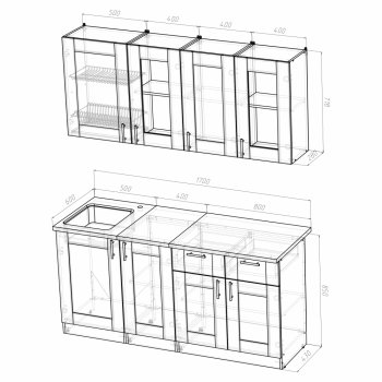 Кухонный гарнитур Лира демо 1700 мм (Герда) в Советском - sovetskij.mebel-e96.ru