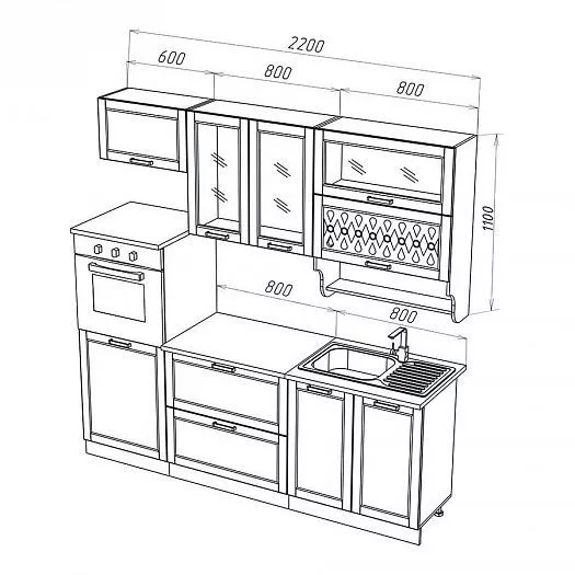 Кухонный гарнитур Милано 2200 мм Ком. №3 (Миф) в Советском - sovetskij.mebel-e96.ru