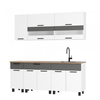 Кухонный гарнитур Монтана 2000 мм белый/графит (БТС) в Советском - sovetskij.mebel-e96.ru