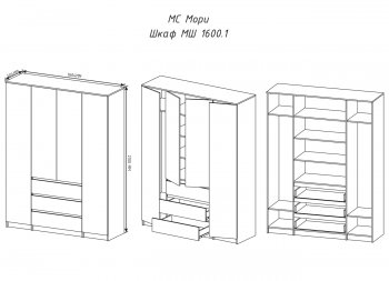 Шкаф распашной Мори 1600 мм (ДСВ) в Советском - sovetskij.mebel-e96.ru