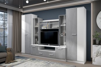 Стенка Николь-2 белый/бетонный камень(Зарон) в Советском - sovetskij.mebel-e96.ru
