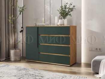 Комод 1 дверь 4 ящика (1200) Норд, крафт/изумруд (Миф) в Советском - sovetskij.mebel-e96.ru