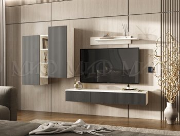 Стенка Оскар комп.2 крафт белый/графит (Миф) в Советском - sovetskij.mebel-e96.ru