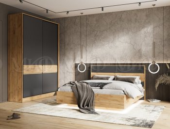 Кровать парящая Роджина с подсветкой, крафт/графит (Миф) в Советском - sovetskij.mebel-e96.ru