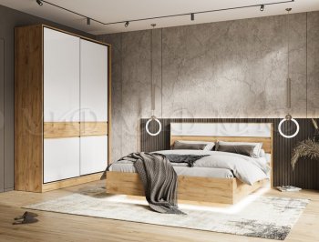 Кровать парящая с ПМ Роджина крафт/белый (Миф) в Советском - sovetskij.mebel-e96.ru