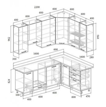 Угловой кухонный гарнитур Муссон 2200*1600 мм Sanvut в Советском - sovetskij.mebel-e96.ru