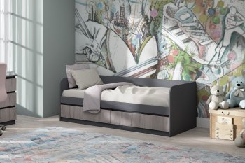 Кровать Соната 900 графит/крафт серый (Зарон) в Советском - sovetskij.mebel-e96.ru