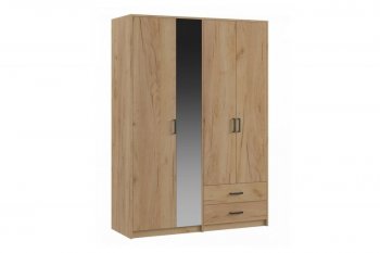 Шкаф 1500 мм  4-х ств. с зеркалом 2 ящ. SVETLANA LOFT, дуб золотой (Генезис) в Советском - sovetskij.mebel-e96.ru