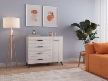 Комод-Тумба (1дв,4ящ) SVETLANA LOFT, сосна белая (Генезис) в Советском - sovetskij.mebel-e96.ru