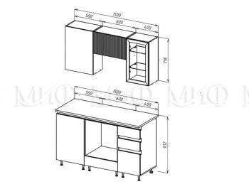 Кухонный гарнитур Техно-6 1500 мм (Миф) в Советском - sovetskij.mebel-e96.ru